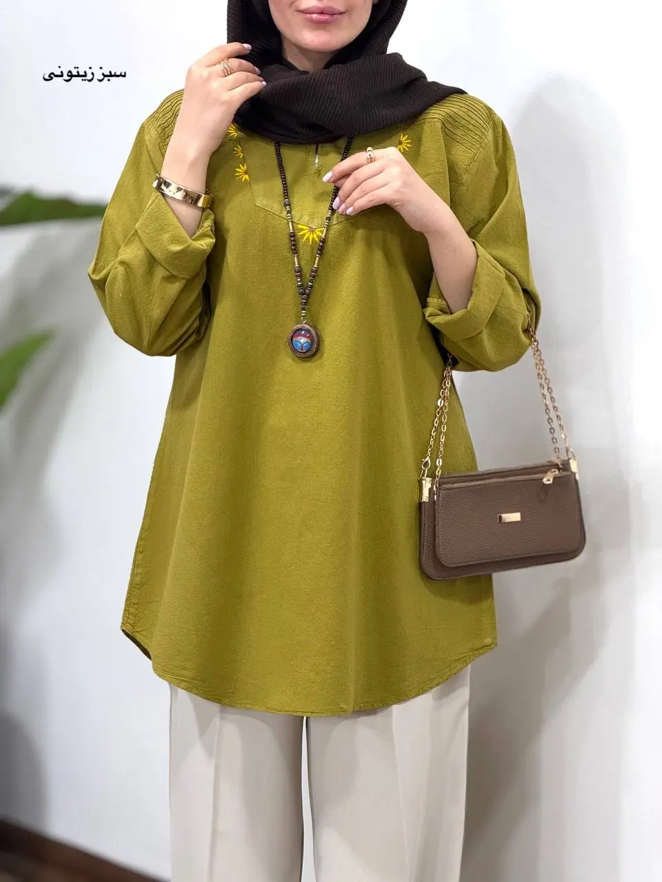 مانتو لینن گلدوزی آیسو آفتابگردون